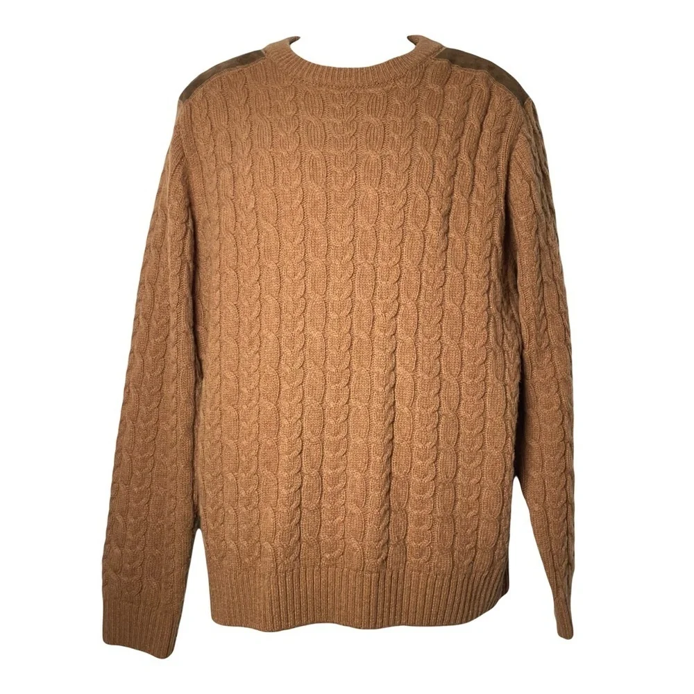 Barque Men’s Camel Brown Cable Knit Wool Blend Sweater Size L
